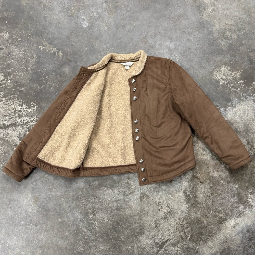 Vintage Christopher Banks Faux Suede Sherpa Jacket Brown Shearling Coat